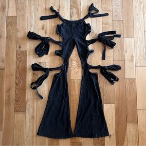 NWT Darker Wavs Ambient Wrap Tie Cutout Pants Washed Black Grunge Womens